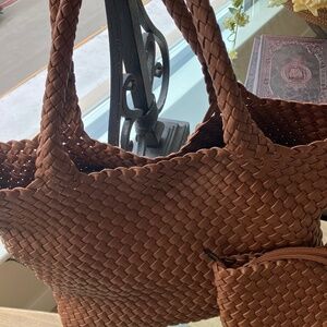 Woven Shoulder Handbag  Purse Camel Color